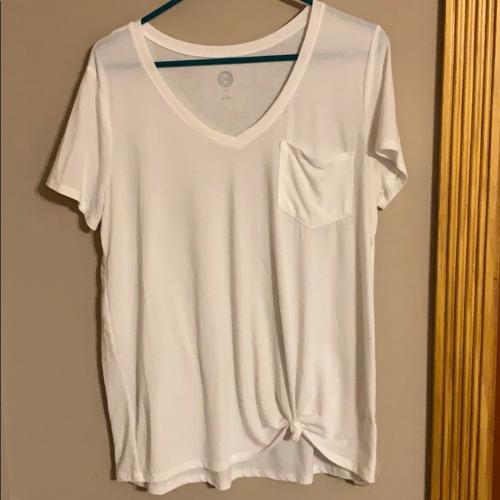 White v neck top.
